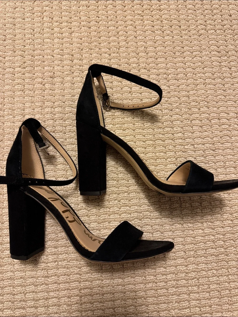Sam Edelman Black Suede Ankle-Strap Block Heels